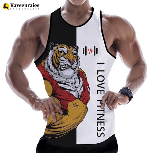 Sleeveless Printed Tshirt for Men-Animal Printed Fitness Tank Tops